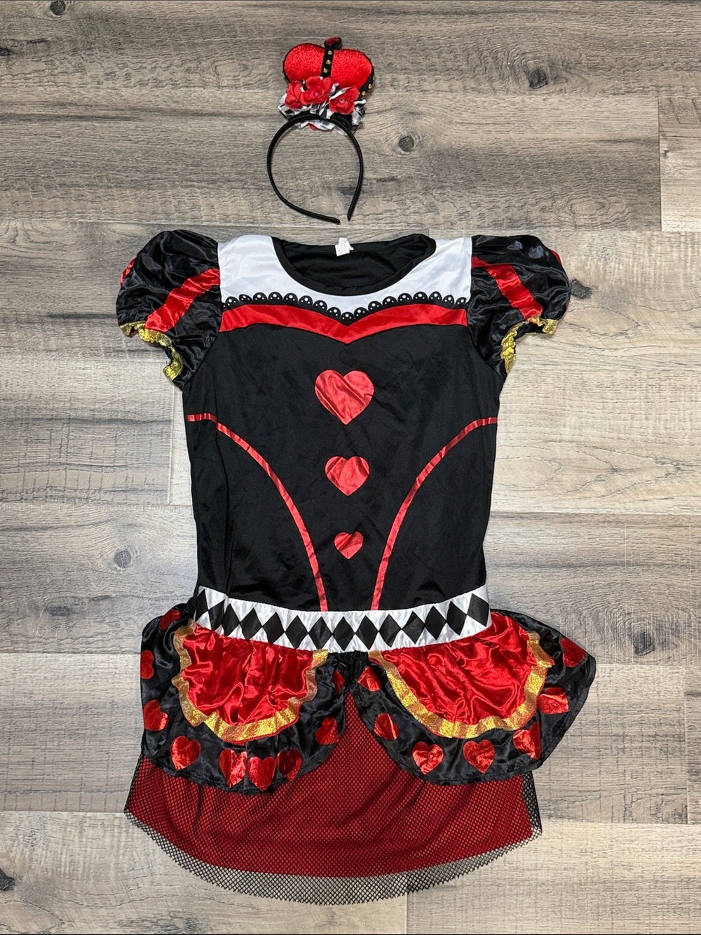 Kids Black and Red Queen of Hearts Costume with Crown Headband